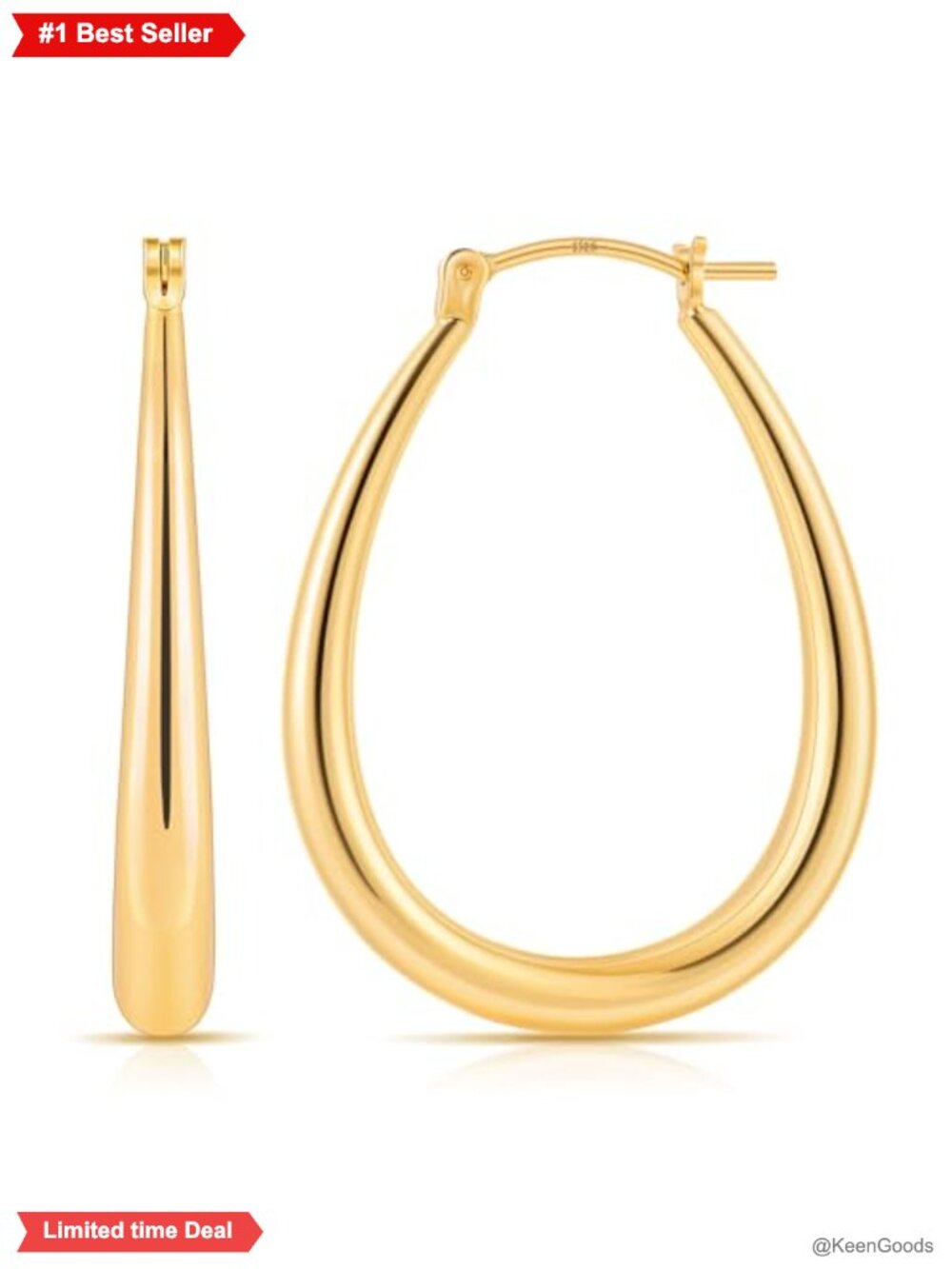 14K Gold Plated Oval Hoop Earrings with 925 Sterling Silver Post